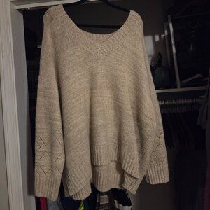 Beige Textured Knit Sweater – Diamond Sleeve Detail 3X